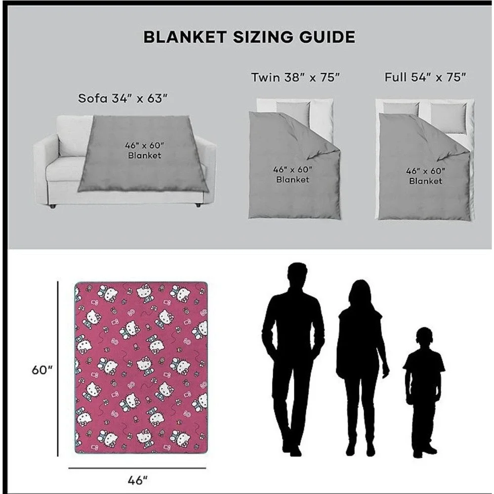 Hello Kitty Sweet Bug Throw Blanket NEW Silk Soft Touch 46
